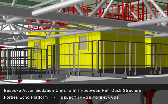 Bespoke Accommodation Units to fit In-between Heli-Deck Structure, Forties Echo Platform