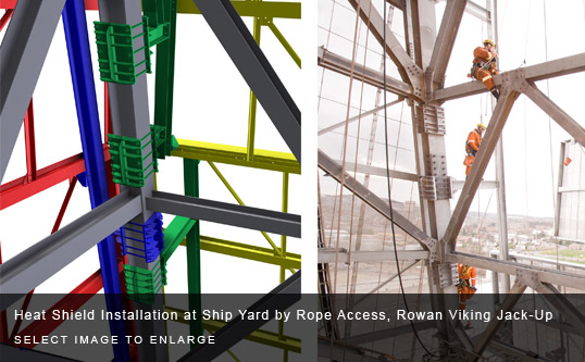Heat Shield Installation at Ship Yard by Rope Access, Rowan Viking Jack-Up