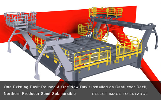 One Existing Davit Reused & One New Davit Installed on Cantilever Deck, Northern Producer Semi-Submersible