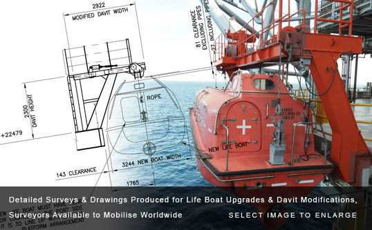 Detailed Surveys & Drawings Produced for Life Boat Upgrades & Davit Modifications, Surveyors Available to Mobilise Worldwide