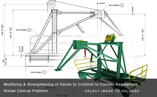 Modifying & Strengthening of Davits to Conform to Current Regulations, Ninian Central Platform
